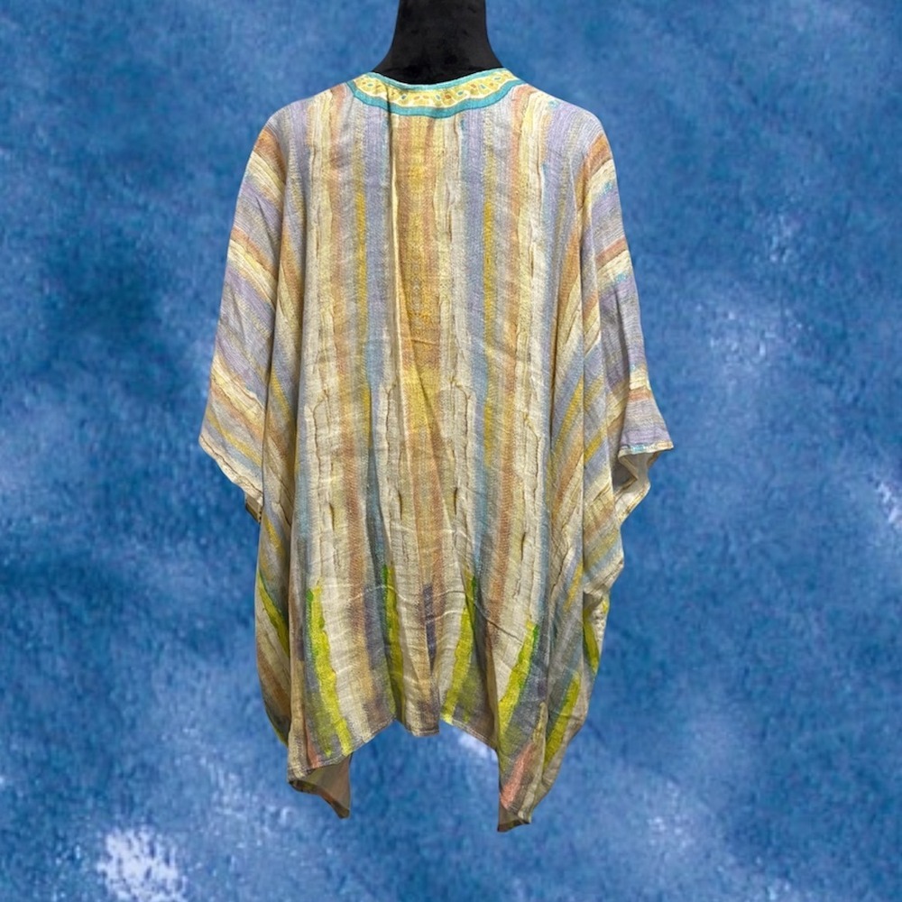Blank London Poncho Top Womens OS Multicolor Excellent‎ 100% Linen V-Neck Boho - Picture 2 of 4